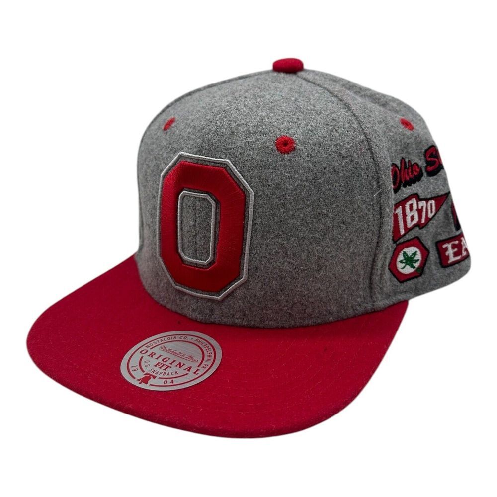 Mitchell & Ness Melton Ohio State Buckeyes Snapback Hat Cap Adjustable Grey OSFA